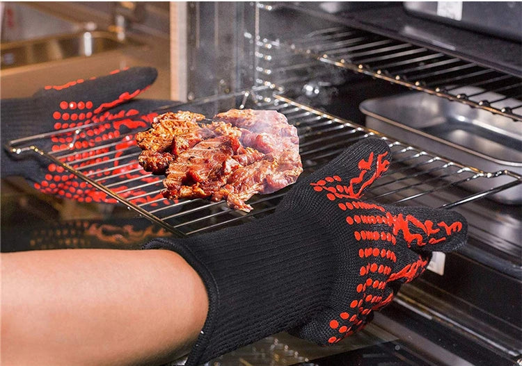 Extreme Heat Resistant BBQ Grill Gloves up to 800°C – Non-Slip Silicone Oven Mitts & Cooking Gloves – Best for Grilling, Baking & Handling Hot Pans
