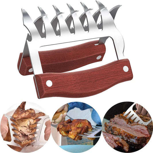 Stainless Steel BBQ Meat Shredder Claws with Wooden Handles – Pulled Meat Claws with Bottle Opener – Perfect for Shredding Chicken, Turkey & Beef – Available in 1 & 2 Pieces