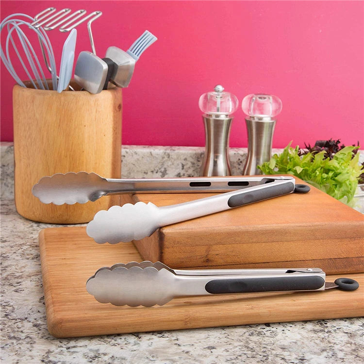 Stainless Steel Kitchen Tongs with Non-Slip Grip – Locking Grill & Salad Tongs – Perfect for BBQ, Steak & Serving Bread – Available in 9 Inch, 12 Inch, 14 Inch & 16 Inch