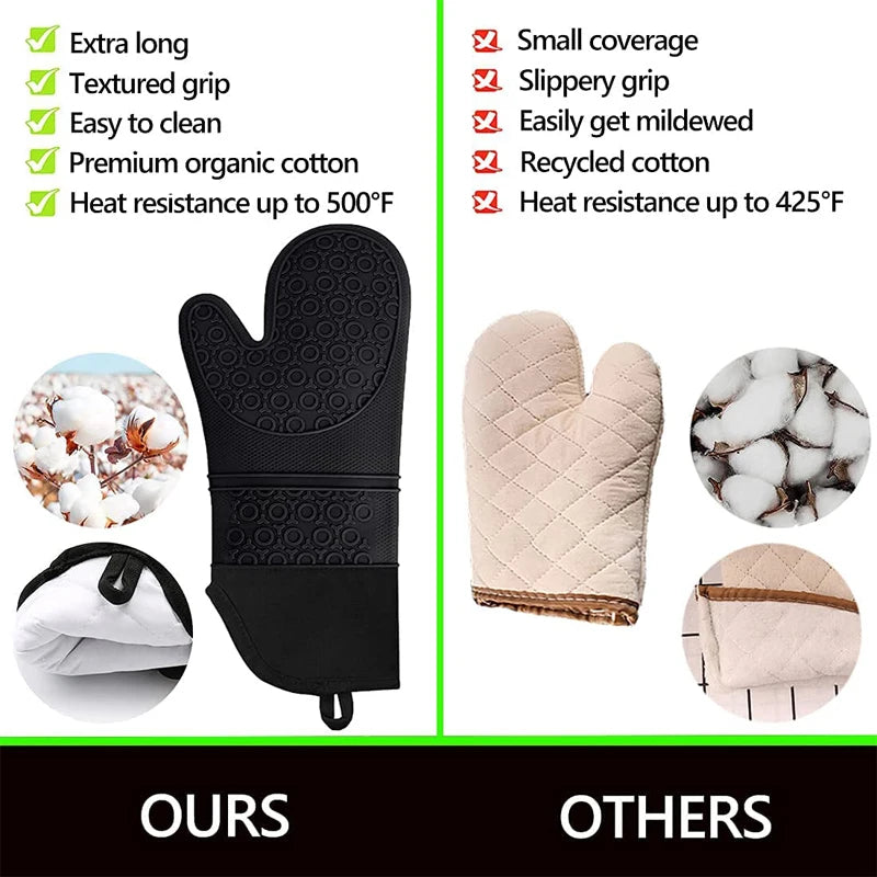 6 Piece Extra Long Silicone Oven Mitts & Pot Holders Set – Heat Resistant Cooking Gloves & Hot Pads – Perfect for Baking, Cooking & BBQ