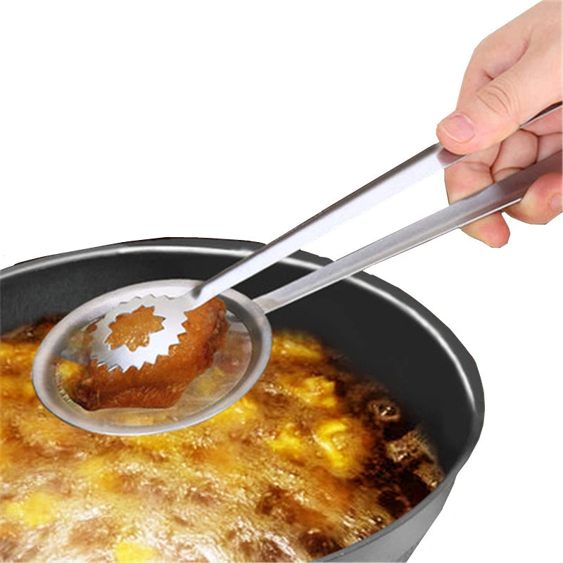 Stainless Steel Frying Oil Strainer Tong Clip – Fine Mesh Filter Spoon & Food Tongs – Best for Frying, Blanching & Serving