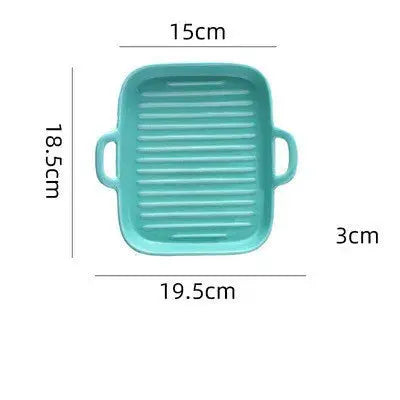 Rectangular Ceramic Baking Tray with Dual Handles – High-Temperature Resistant Porcelain Tray for Baking, Roasting, Chicken Wings, Vegetables, Desserts & Daily Meals – Non-Slip Bottom & Stackable Design for Oven, Microwave, Dishwasher & Refrigerator Blue (small)