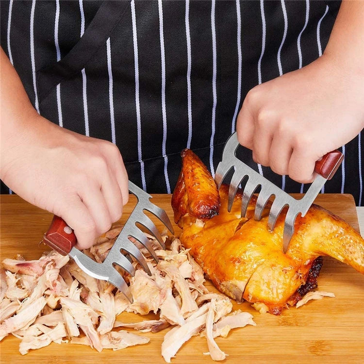 Stainless Steel BBQ Meat Shredder Claws with Wooden Handles – Pulled Meat Claws with Bottle Opener – Perfect for Shredding Chicken, Turkey & Beef – Available in 1 & 2 Pieces