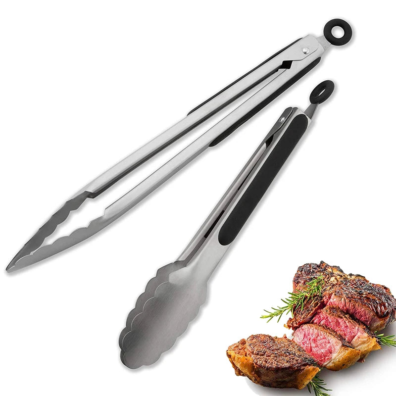 Stainless Steel Kitchen Tongs with Non-Slip Grip – Locking Grill & Salad Tongs – Perfect for BBQ, Steak & Serving Bread – Available in 9 Inch, 12 Inch, 14 Inch & 16 Inch