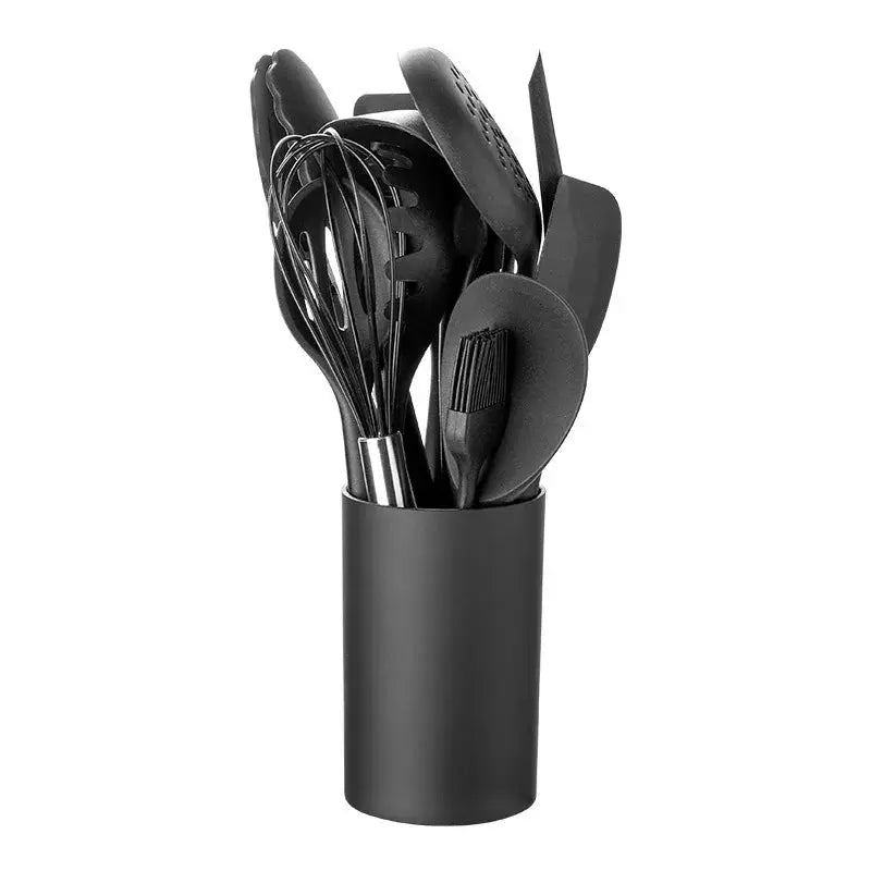 13-Piece Silicone Kitchen Utensils Set with Holder – Heat-Resistant Includes Holder, BPA-Free Non-Stick Cooking Utensils, Perfect for Everyday Cooking (Black)