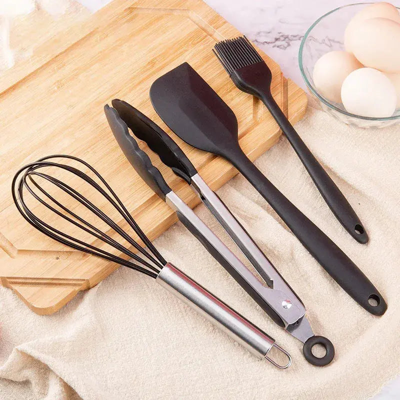 13-Piece Silicone Kitchen Utensils Set with Holder – Heat-Resistant Includes Holder, BPA-Free Non-Stick Cooking Utensils, Perfect for Everyday Cooking (Black)