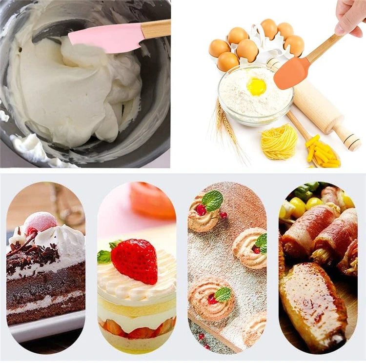 5 Piece Mini Silicone Spatula Set with Wooden Handles – Heat Resistant Non-Stick Scrapers – Best for Baking, Jars & Pastry