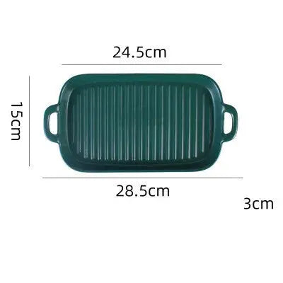 Rectangular Ceramic Baking Tray with Dual Handles – High-Temperature Resistant Porcelain Tray for Baking, Roasting, Chicken Wings, Vegetables, Desserts & Daily Meals – Non-Slip Bottom & Stackable Design for Oven, Microwave, Dishwasher & Refrigerator Green(Large)
