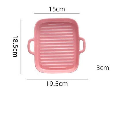 Rectangular Ceramic Baking Tray with Dual Handles – High-Temperature Resistant Porcelain Tray for Baking, Roasting, Chicken Wings, Vegetables, Desserts & Daily Meals – Non-Slip Bottom & Stackable Design for Oven, Microwave, Dishwasher &  Refrigerator