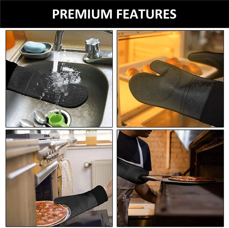 6 Piece Extra Long Silicone Oven Mitts & Pot Holders Set – Heat Resistant Cooking Gloves & Hot Pads – Perfect for Baking, Cooking & BBQ