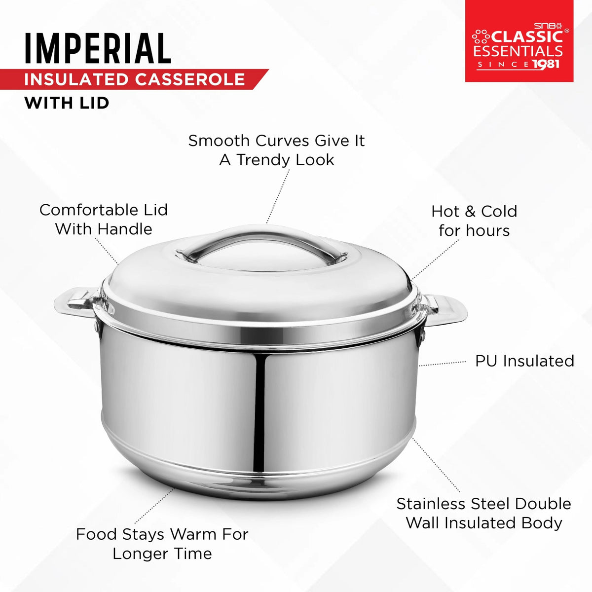Stainless Steel Double Wall Insulated Casserole 1000 ml