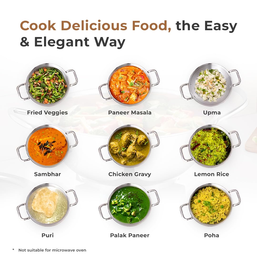 Triply Stainless Steel Kadai for Cooking with Lid