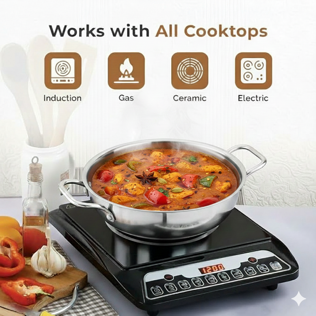 Triply Stainless Steel Kadai for Cooking