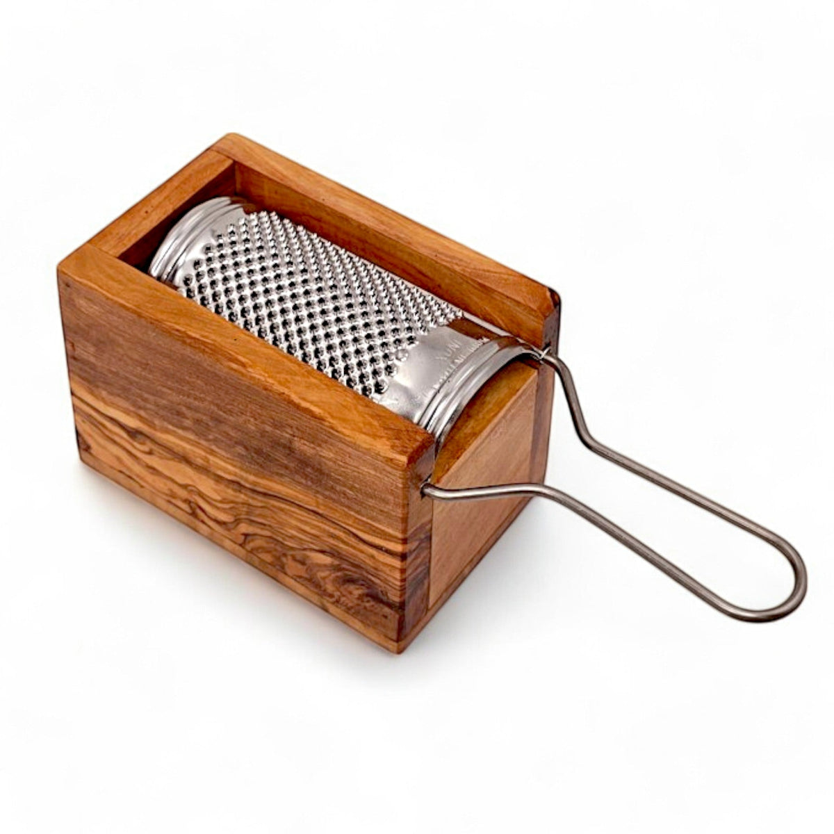 Olive Wood Cheese Grater Box Set | Stainless Steel Hand Shredder with Catcher