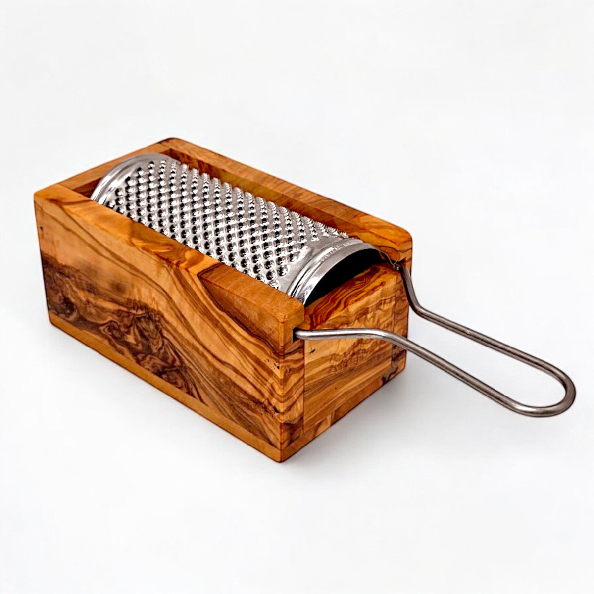 Olive Wood Cheese Grater Box Set | Stainless Steel Hand Shredder with Catcher