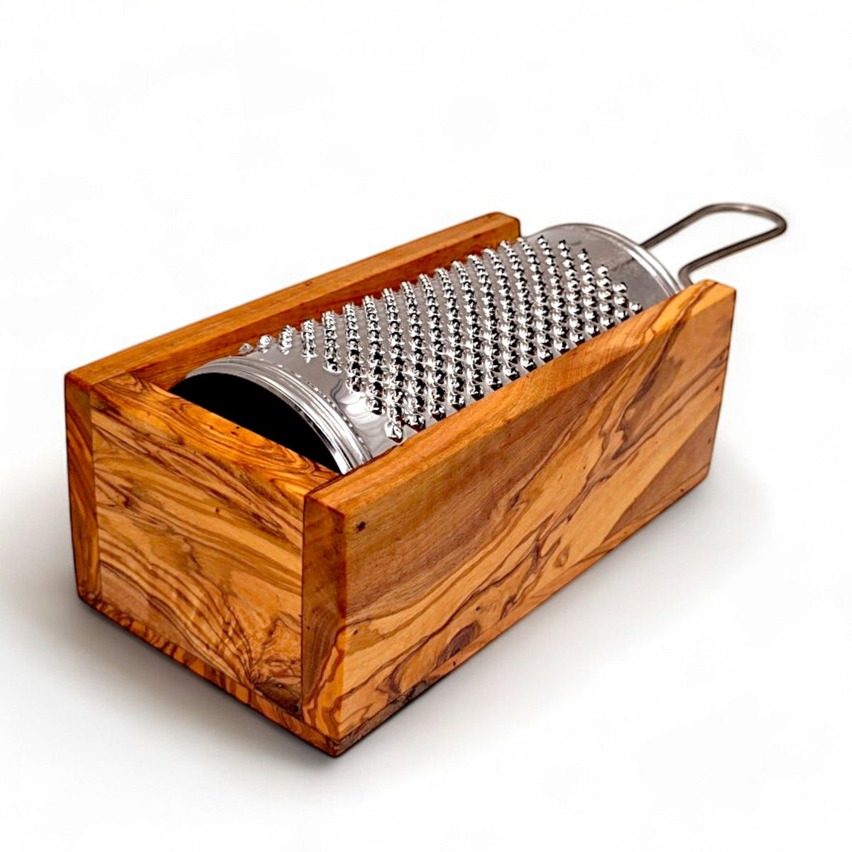 Olive Wood Cheese Grater Box Set | Stainless Steel Hand Shredder with Catcher