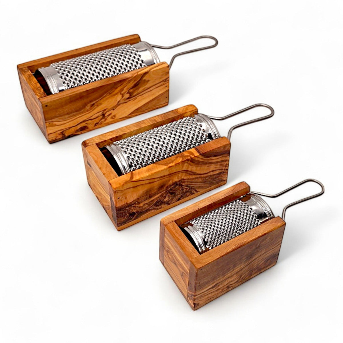 Olive Wood Cheese Grater with Box | Stainless Steel Handheld Rotary Shredder