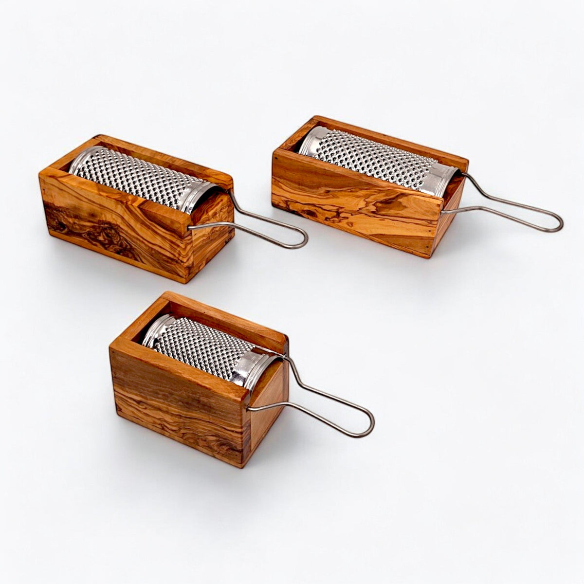 Olive Wood Cheese Grater Box Set | Stainless Steel Hand Shredder with Catcher