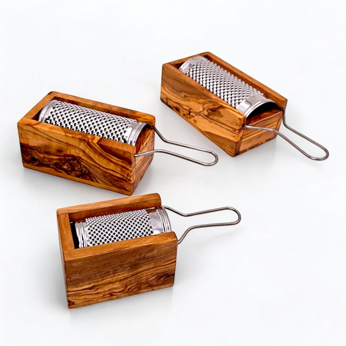 Olive Wood Cheese Grater Box Set | Stainless Steel Hand Shredder with Catcher