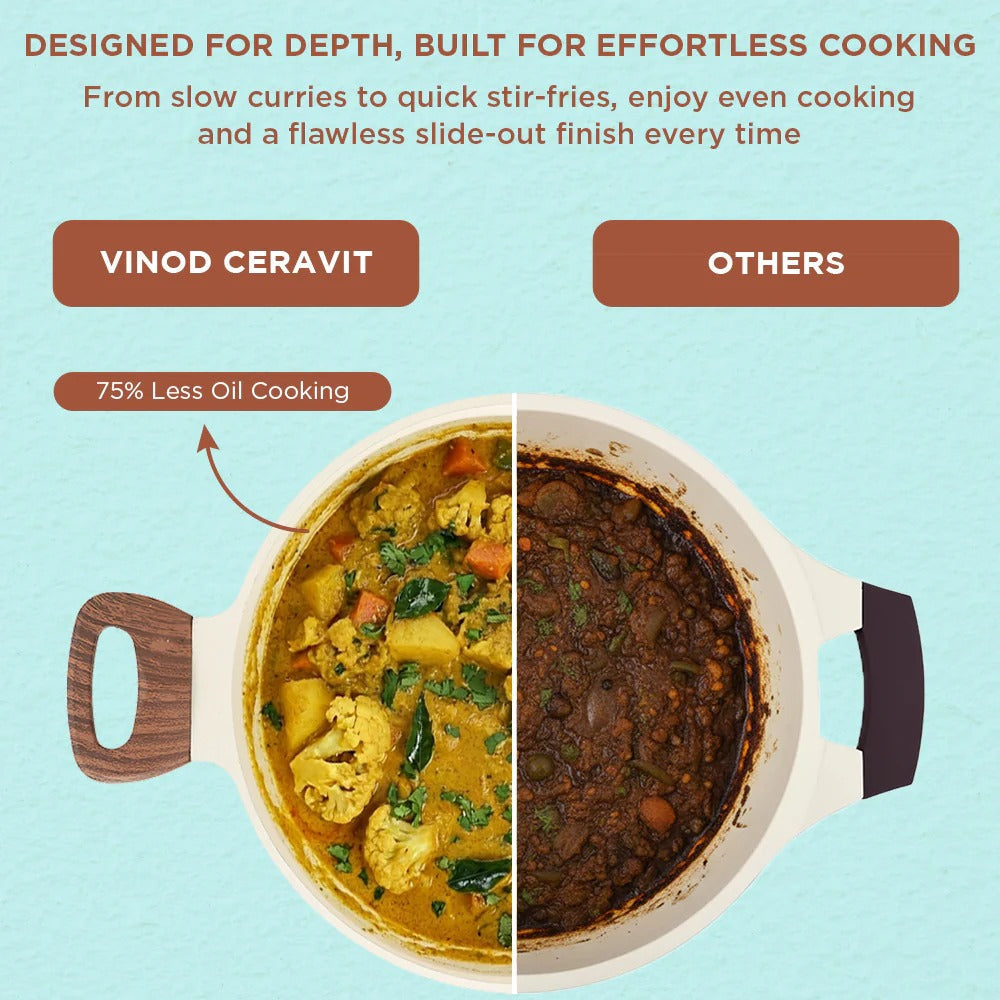 Deep Kadai CeraGreen Ceramic Non-Stick Induction Friendly