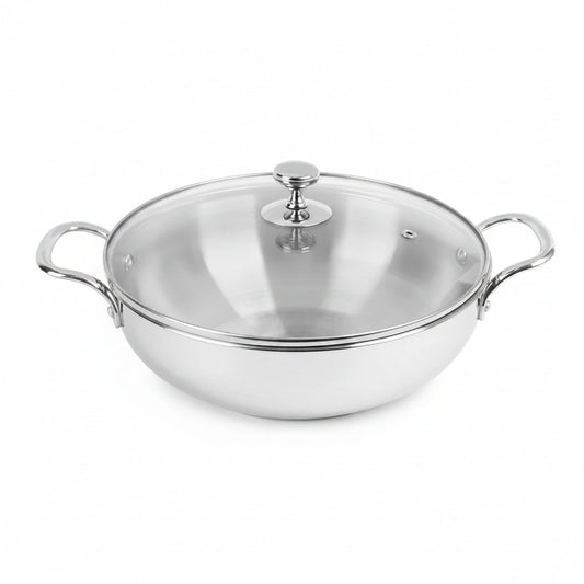 Stainless Steel Kadhai with Glass Lid - 22 cm