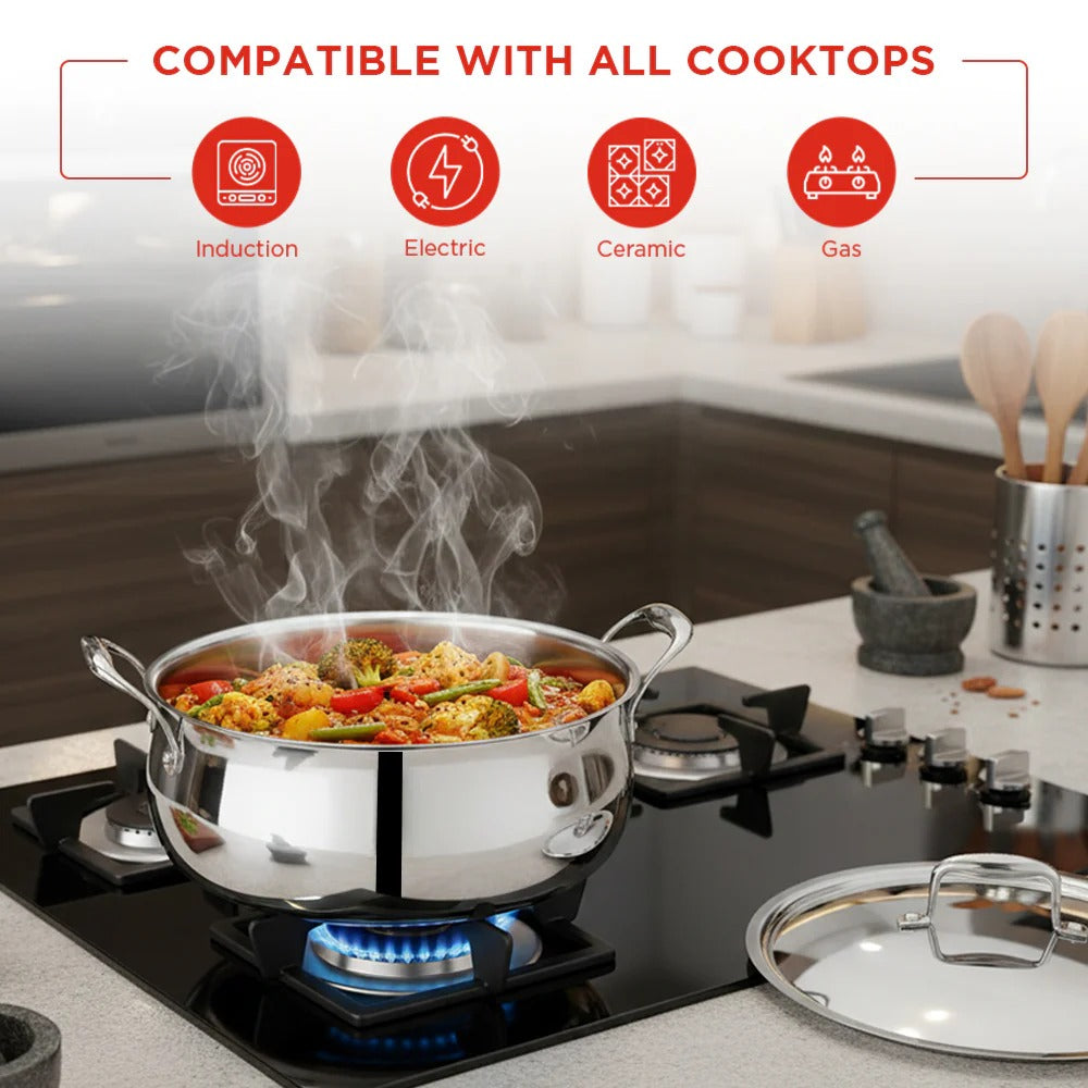 Triply Stainless Steel Shallow Pot
