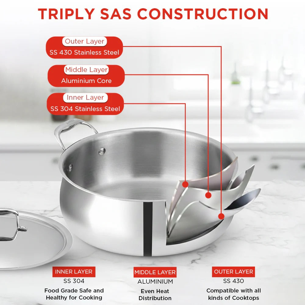 Triply Stainless Steel Shallow Pot