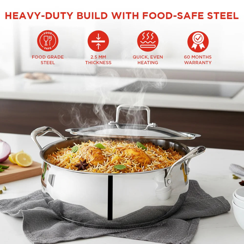 Triply Stainless Steel Shallow Pot