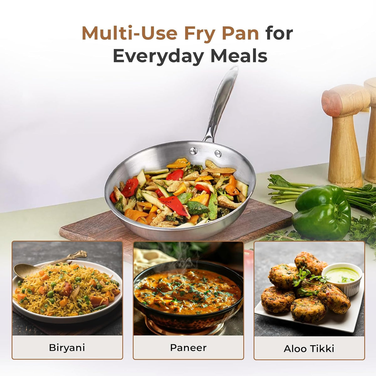 Tri-ply Stainless Steel Frying Pan With S.s Lid