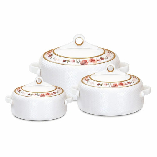 Coral Insulated Casserole Gift Set of 3 (1000 ml+1500 ml+2000 ml) White