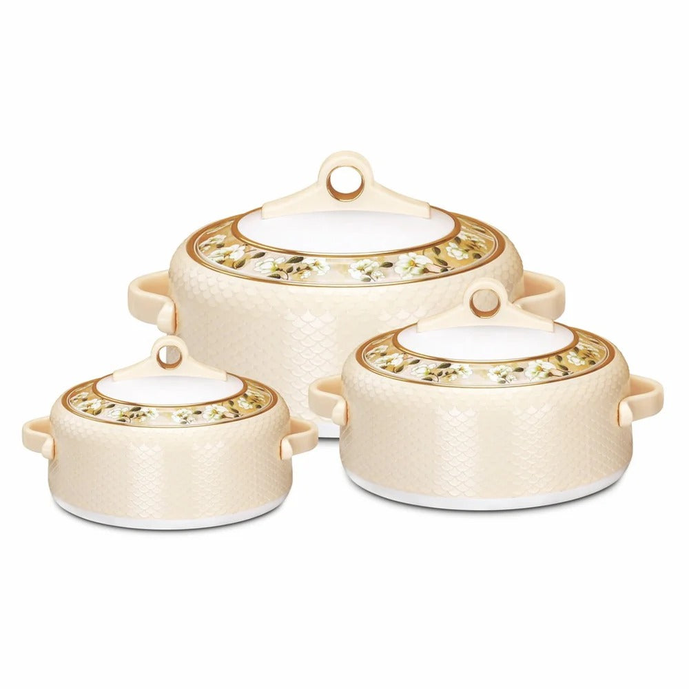 Coral Insulated Casserole Gift Set of 3 (1000 ml+1500 ml+2000 ml) Cream