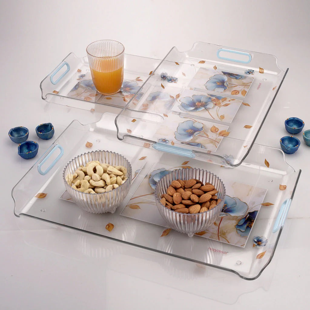 Modern Serving Tray Set of 3 (S+M+B) Transparent Blue