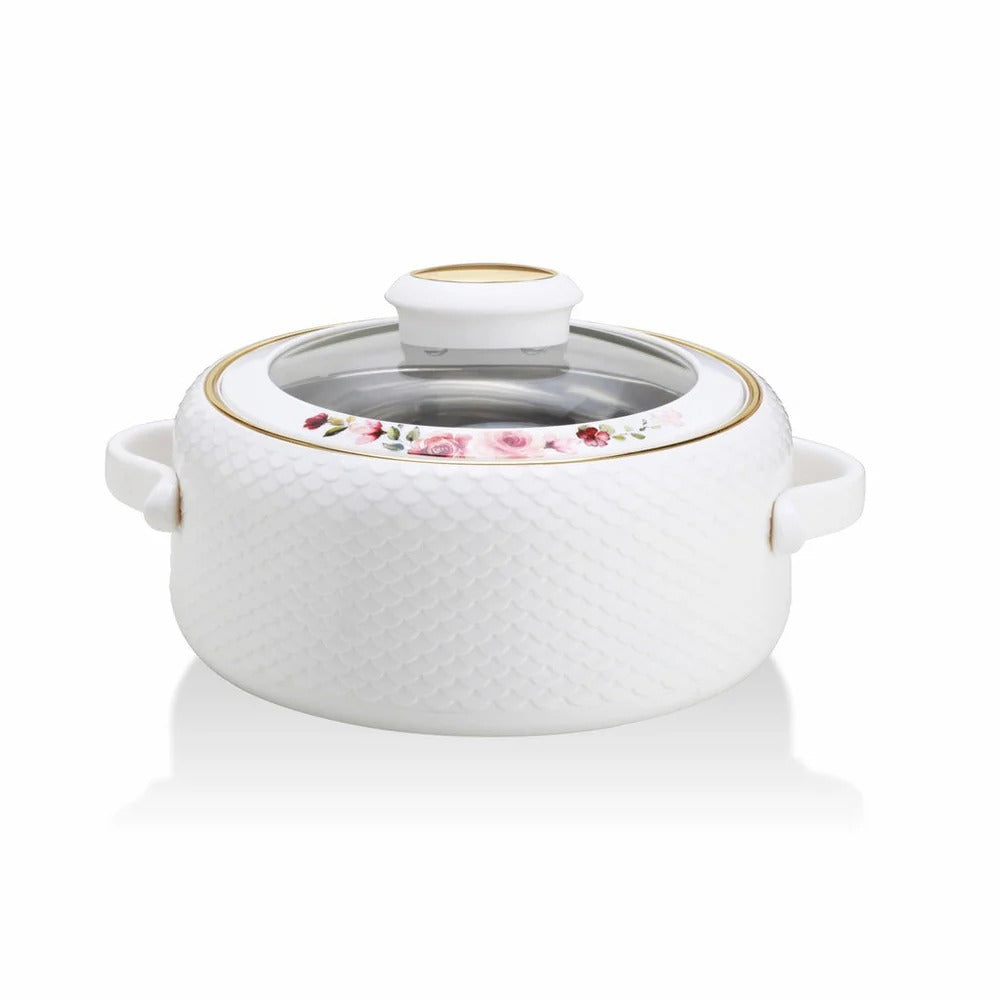 Coral Glass Lid Insulated Casserole 1500 ml White