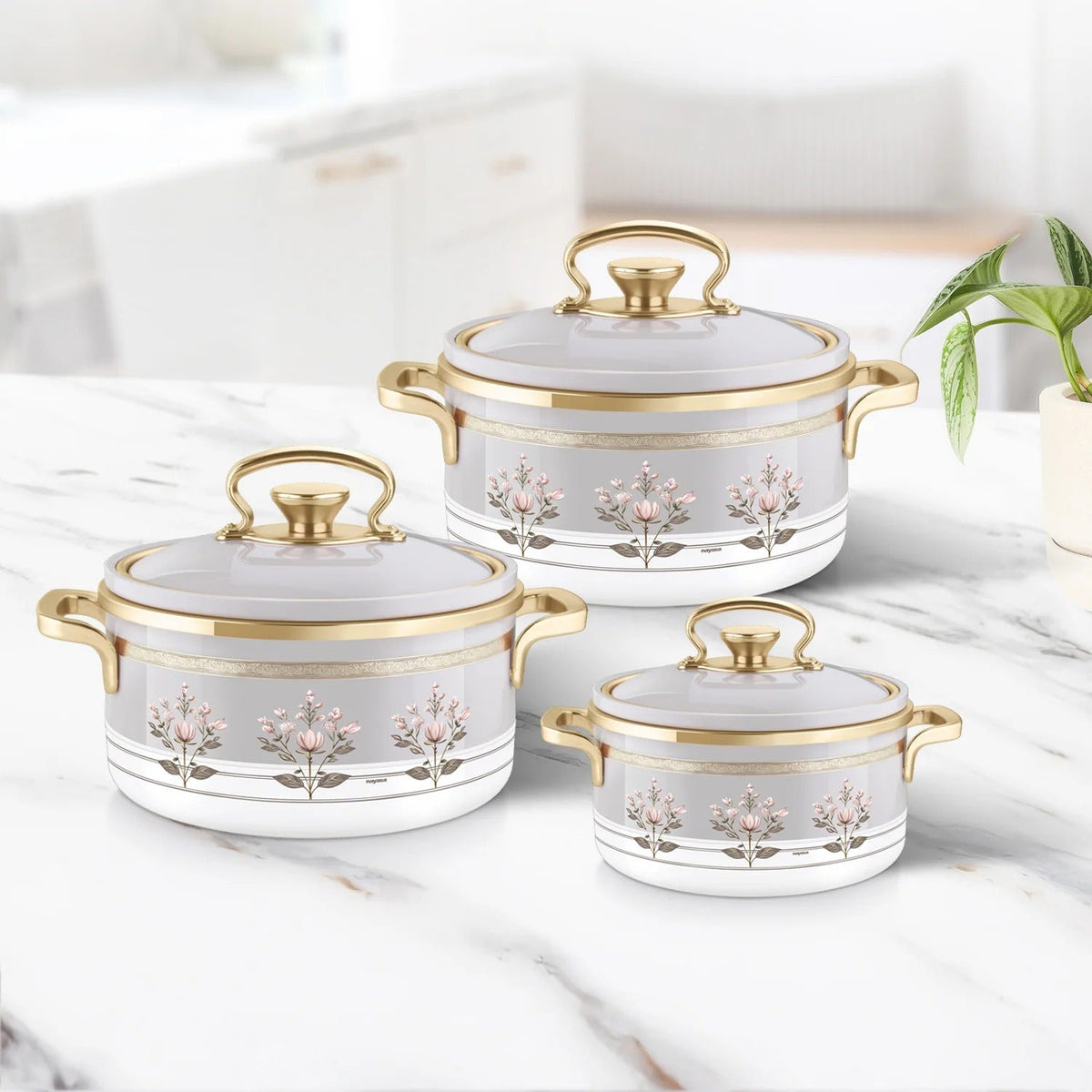 Rachel Premium Insulated Casserole Big Set of 3 (1000 ml+1500 ml+2000 ml) Grey