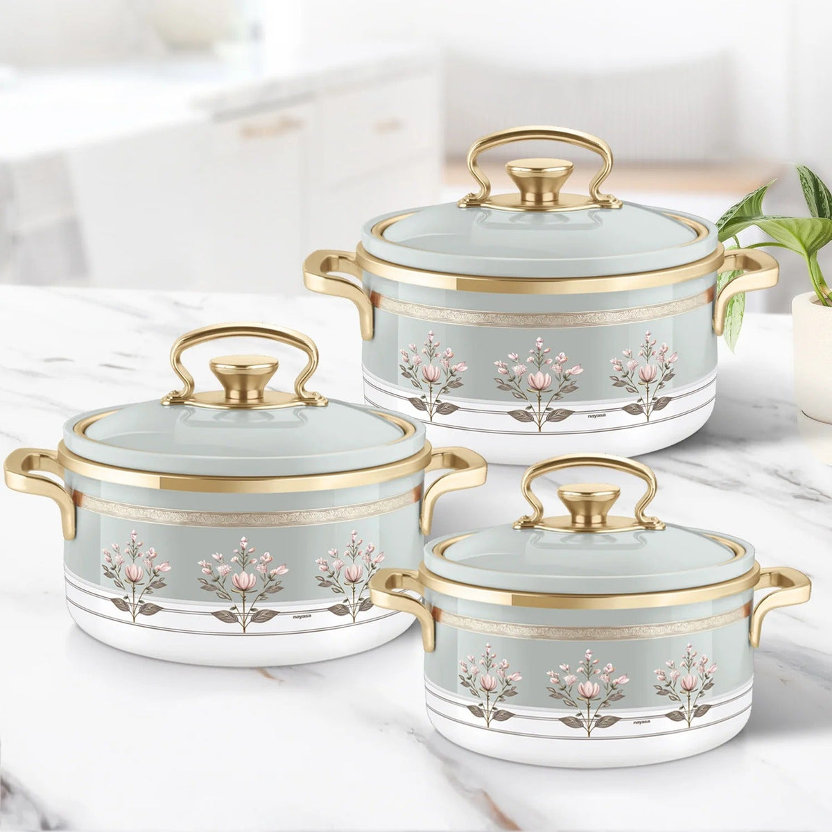 Rachel Premium Insulated Casserole Big Set of 3 (1000 ml+1500 ml+2000 ml) Teal