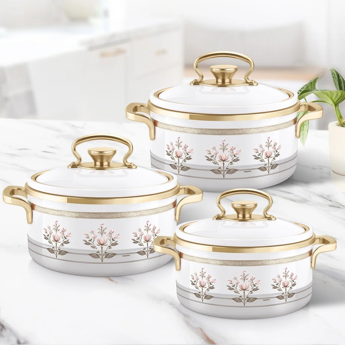 Rachel Premium Insulated Casserole Big Set of 3 (1000 ml+1500 ml+2000 ml) White