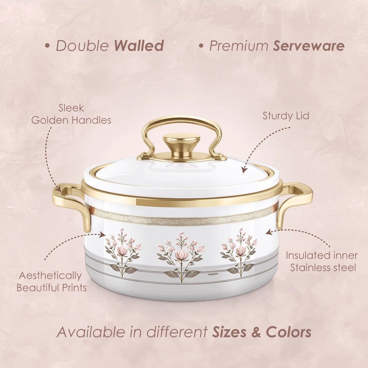 Rachel Premium Insulated Casserole Big Set of 3 (1000 ml+1500 ml+2000 ml)