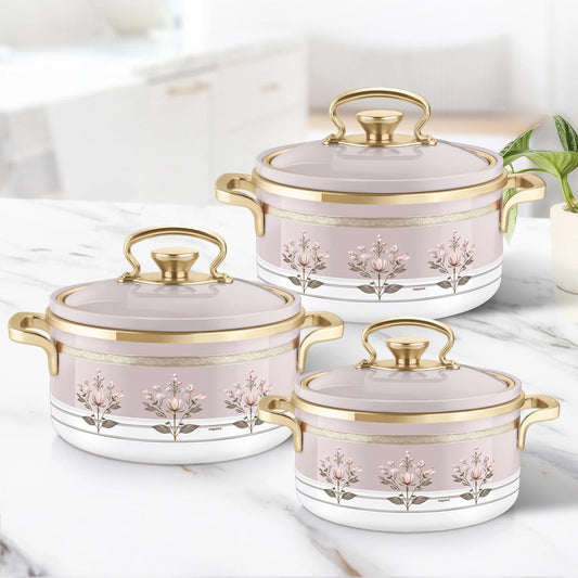 Rachel Premium Insulated Casserole Big Set of 3 (1000 ml+1500 ml+2000 ml) Pink