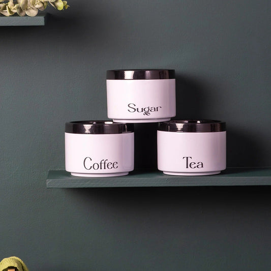 Sleek Canister Jars Set of 3 for Storage Tea Coffee Sugar