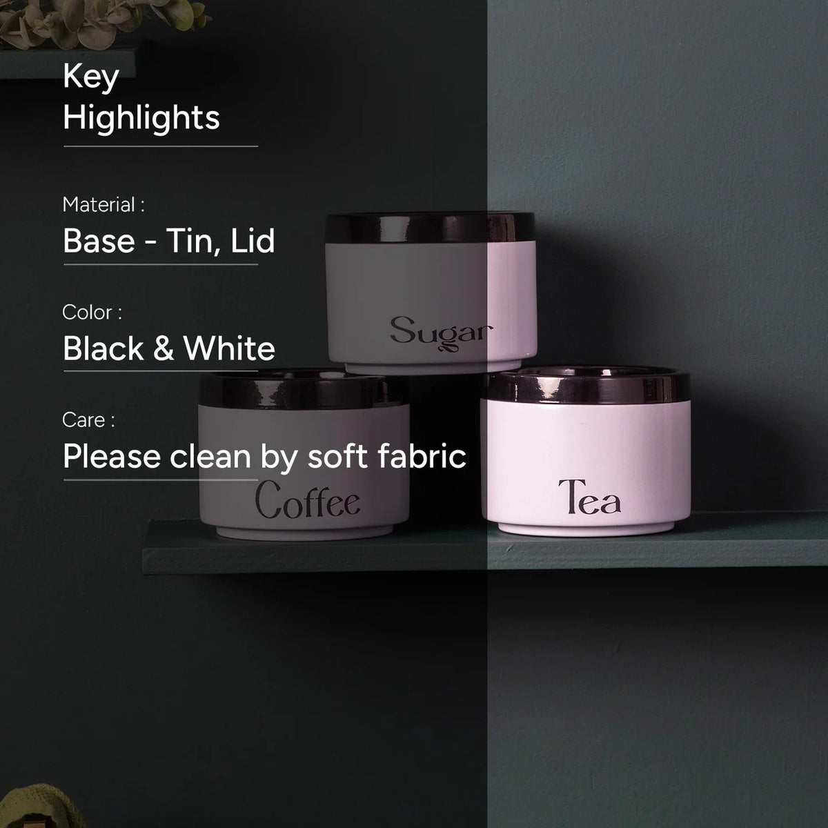 Sleek Canister Jars Set of 3 for Storage Tea Coffee Sugar