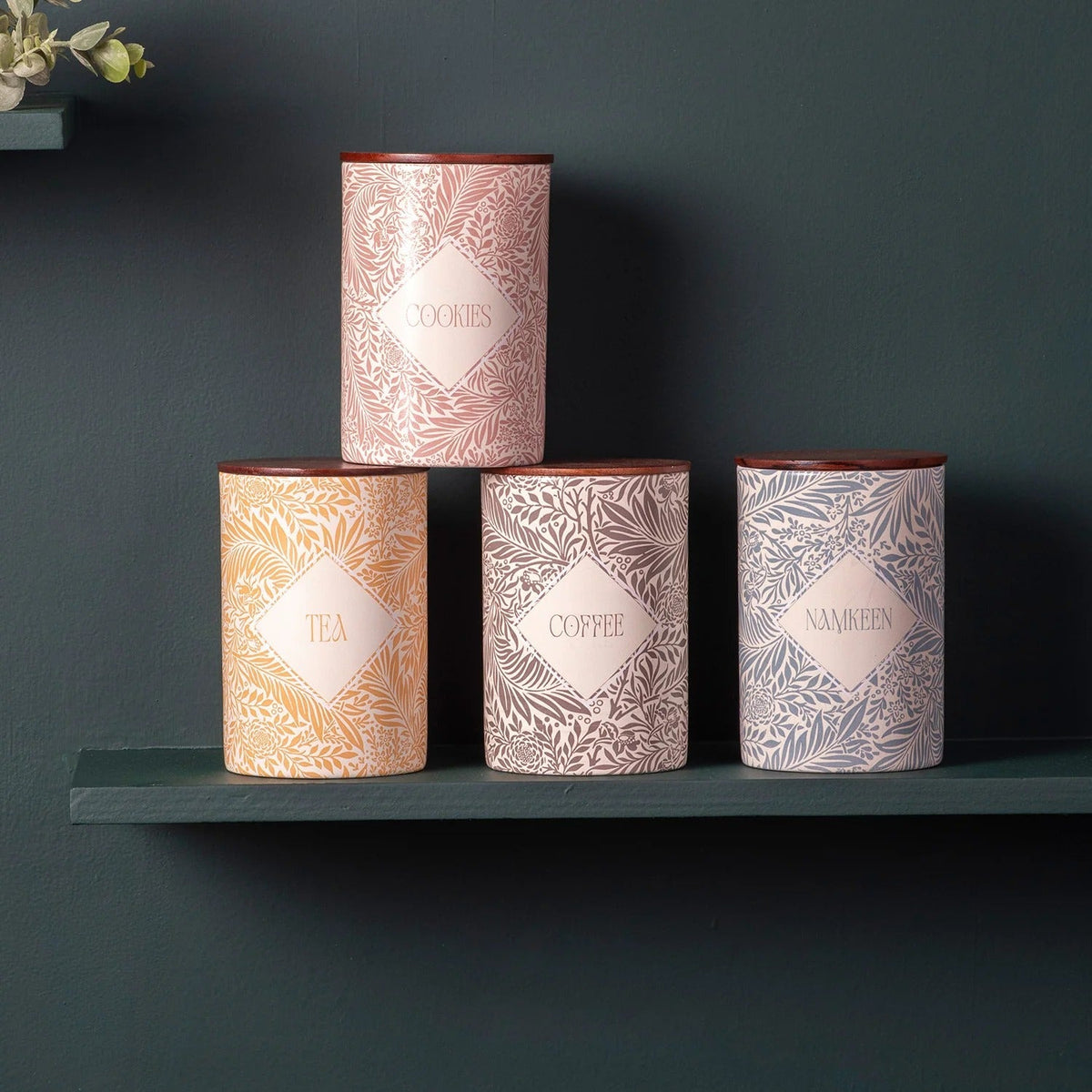Exquisite Floral Jars Canister Set of 4 for Tea Coffee Sugar Namkeen