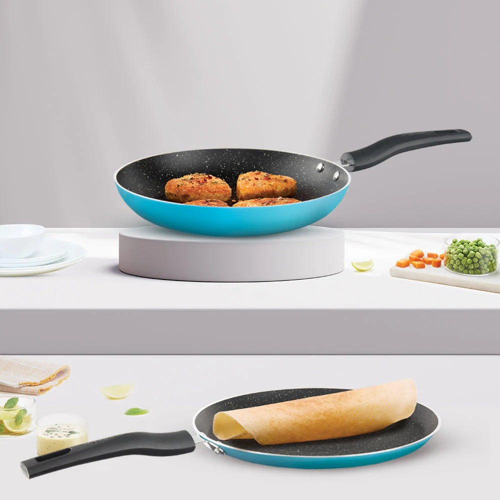 Festive Glory Cookware Set - Blue Set of 2 - Dosa Tawa + Fry Pan