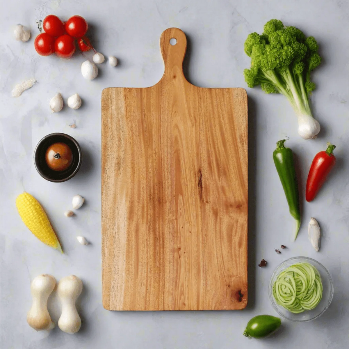 Neem Wood Chopping Board Compact Rectangle with Handle