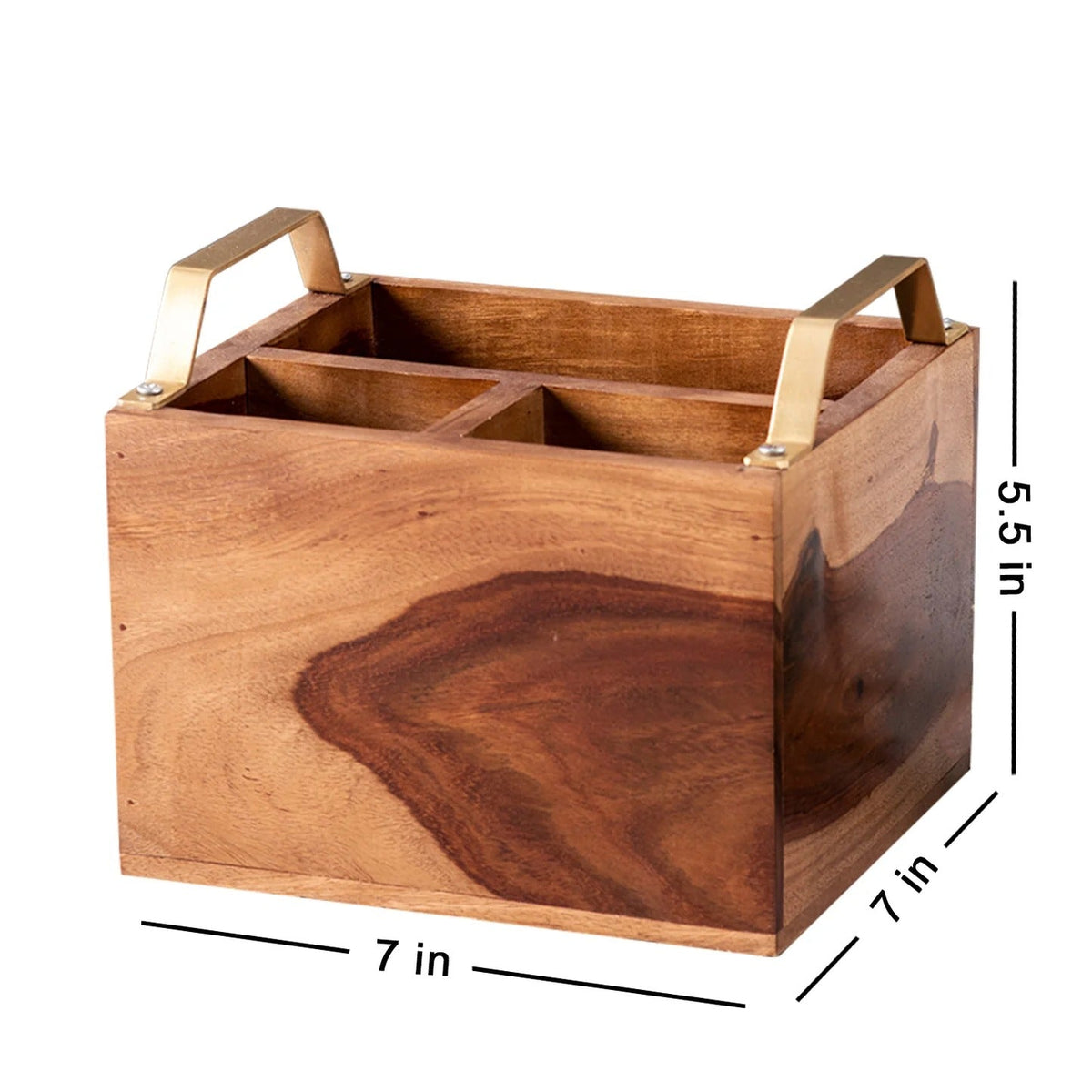 Teak Wood Cutlery Holder Small Gold Handle Mini Me
