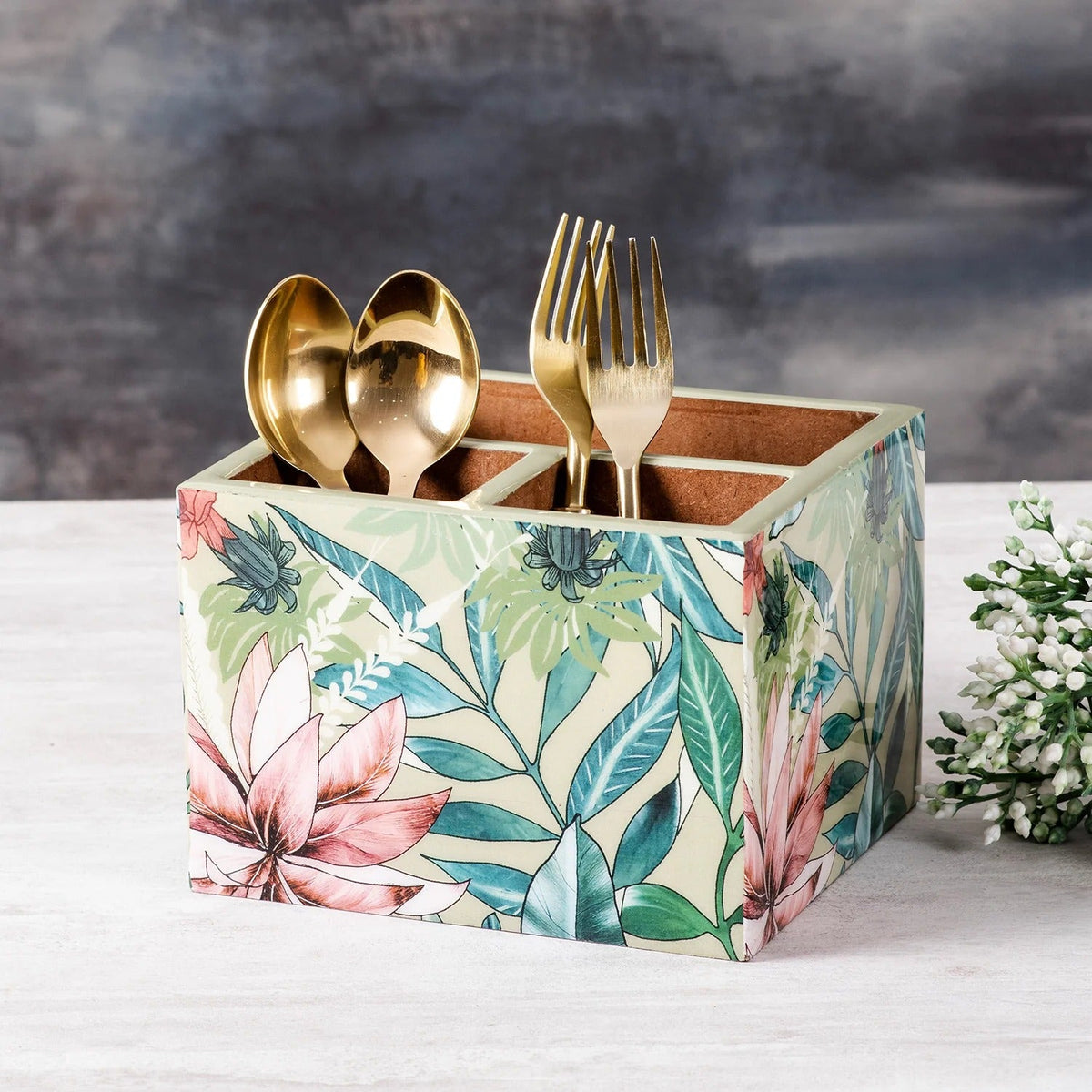 Enamel MDF Cutlery Holder Printed Design Large