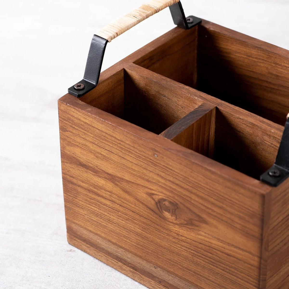 Teak Wood Cutlery Holder Small Black with Cane Mini Me