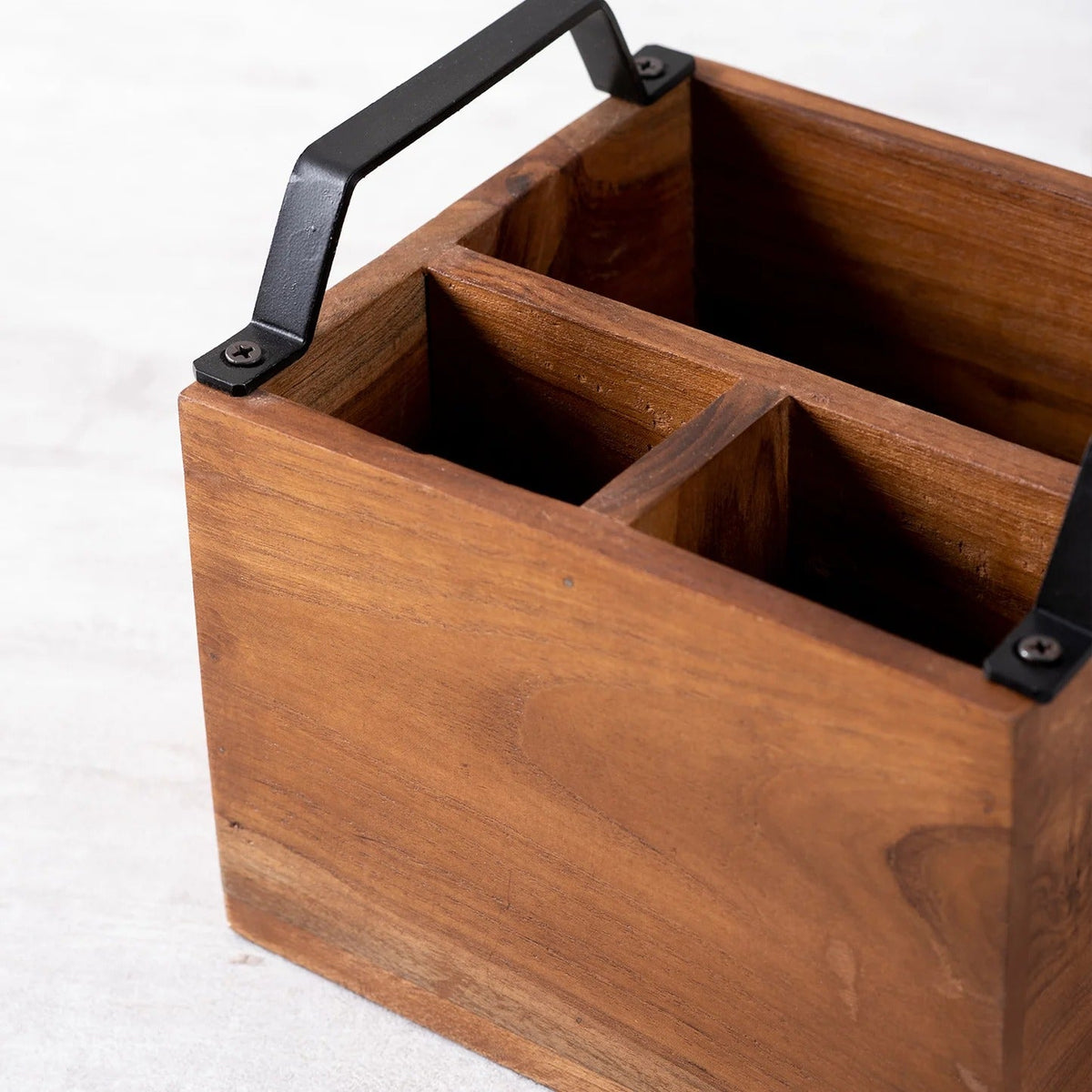 Teak Wood Cutlery Holder Small Black Handle Mini Me