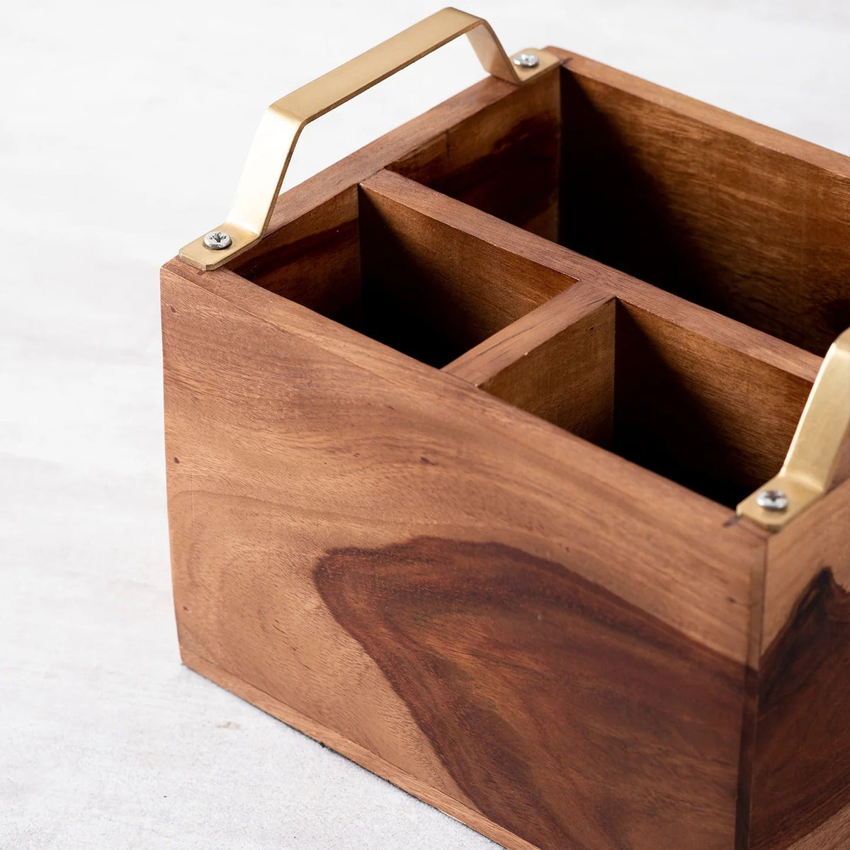 Teak Wood Cutlery Holder Small Gold Handle Mini Me