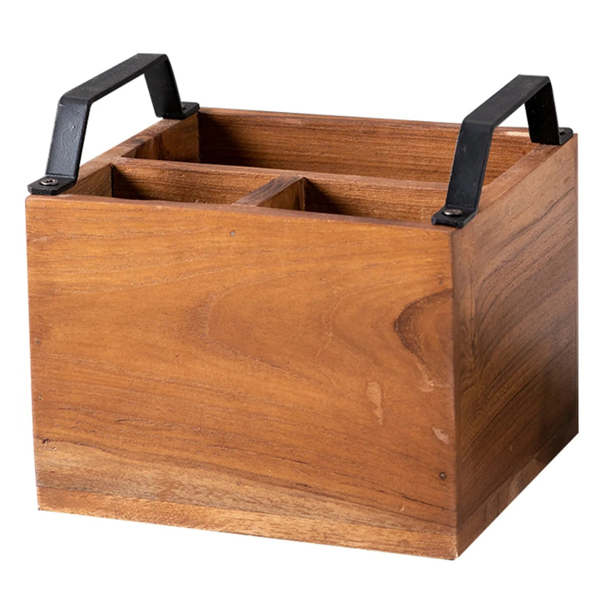 Teak Wood Cutlery Holder Small Black Handle Mini Me