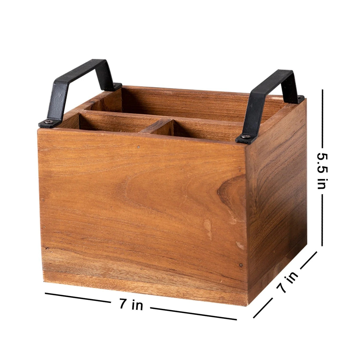Teak Wood Cutlery Holder Small Black Handle Mini Me